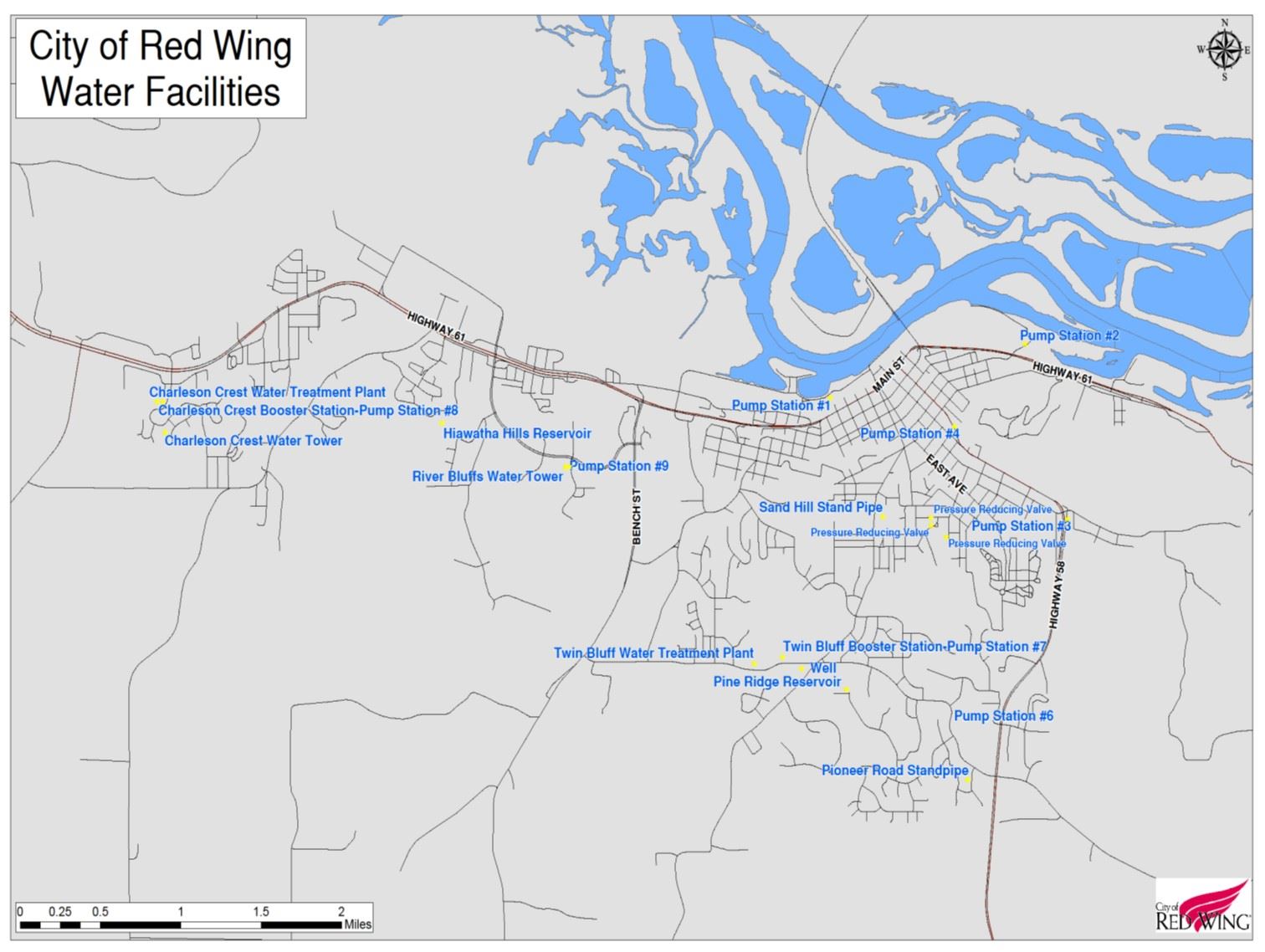 Map of City water facilities