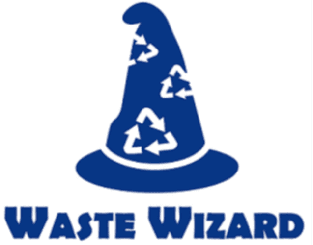 Wizard hat with white recycling symbols above the words "Waste Wizard"