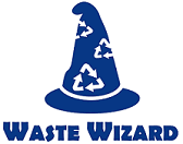 Wizard hat with white recycling symbols above the words "Waste Wizard"