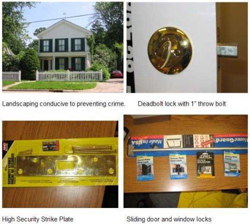 Crime free prevention guidelines: landscaping, deadbolt, strike plate, and sliding door/window lock