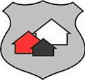 Crime free multi housing logo of three houses on police badge