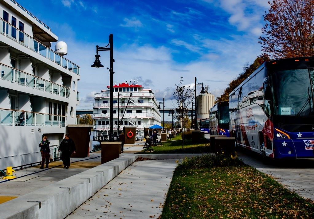 Two Riverboats and Buses at Levee Park