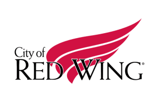 City of Red Wing logo with black text and red wing on white background