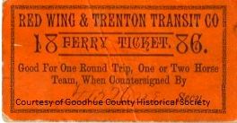 Red Wing and Trenton Transit Co. Ferry Ticket 1886