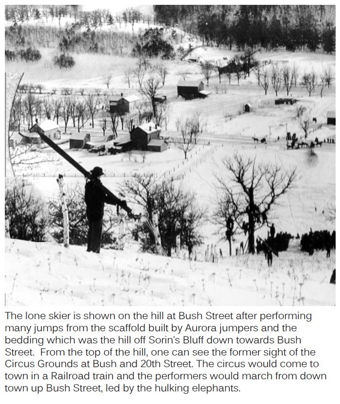 The Lone Skier Is Shown on the Hill at Bush Street After Performing Many Jumps from the Scaffold Bui