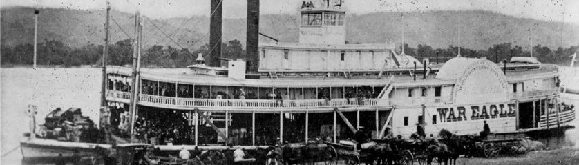 19th Century Steamboat and Passenger Boat in Black and White