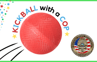 Kickball, Red Wing Police Department seal, and text that says Kickball with a Cop