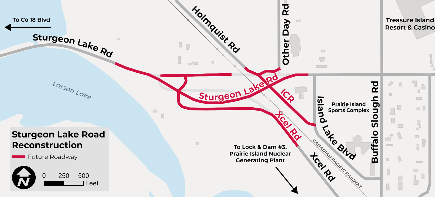 Map indicating future roadway after Sturgeon Lake Road reconstruction