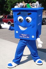 Rubin the Blue Bin recycling mascot